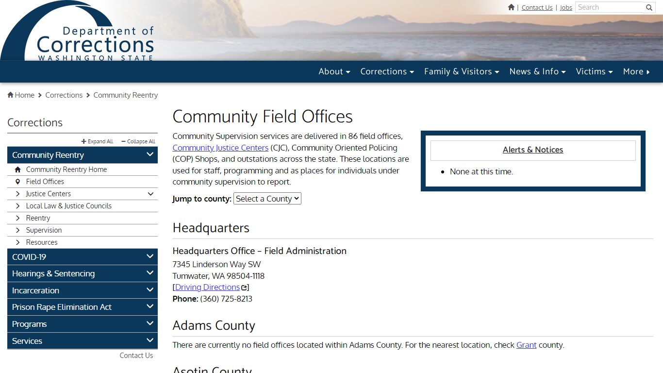 Community Field Offices | Washington State Department of Corrections