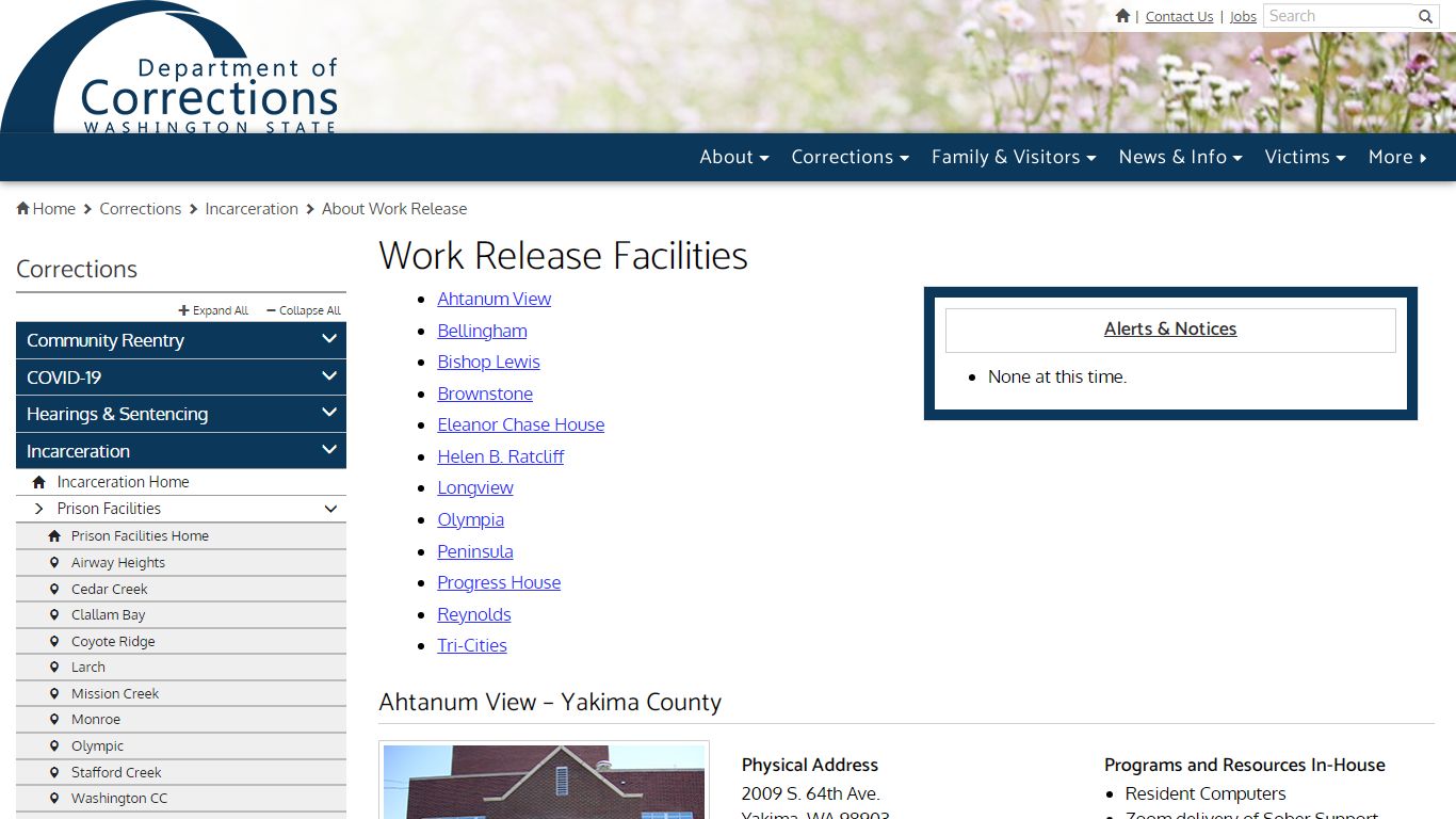 Work Release Facilities | Washington State Department of Corrections